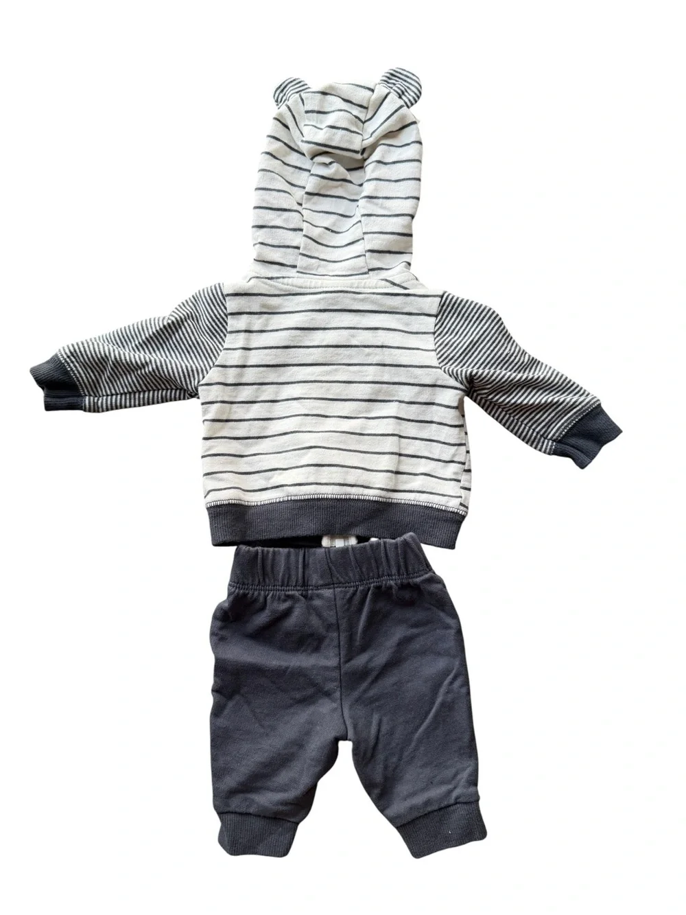 Carter's Gray and White Striped Hooded Jacket with Gray Pants Set